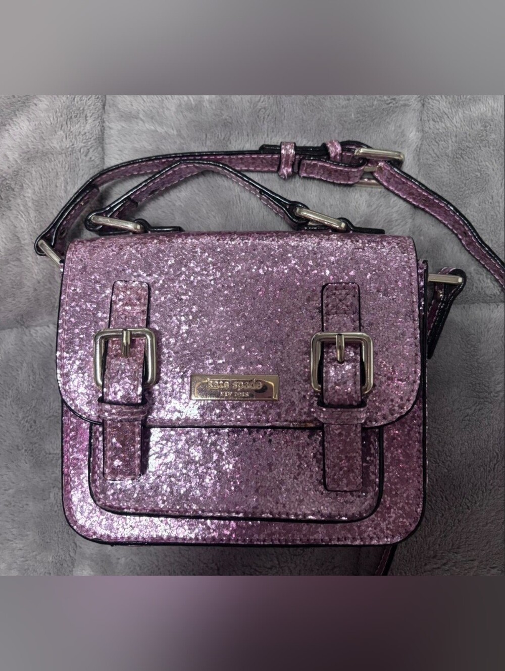 kate spade Sparkle Purple Pink Glitter Crossbody Mini Satchel Structured